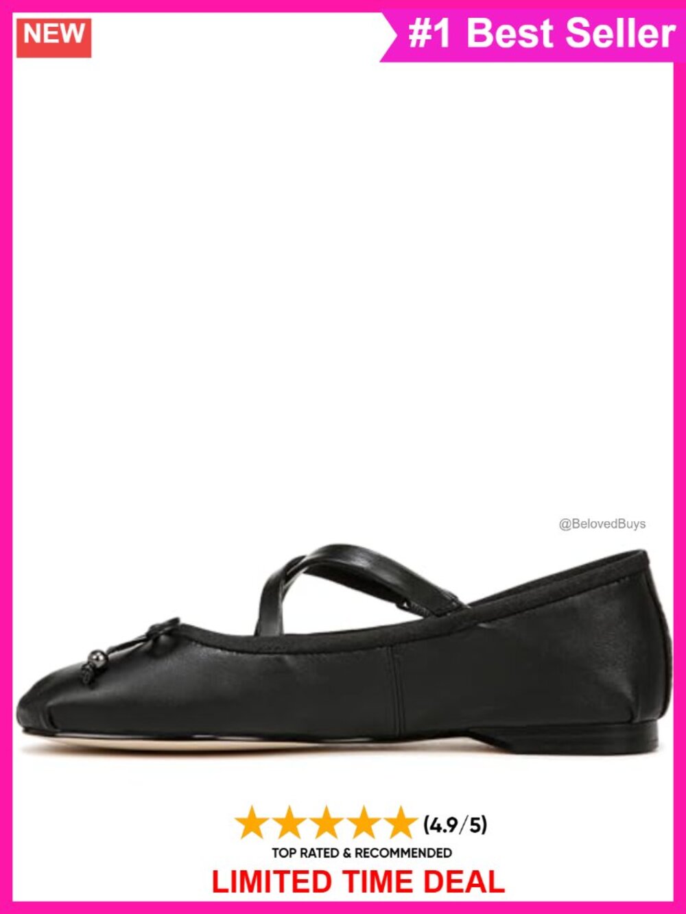Leather Ballet Flat with Bow and Buckle Closure